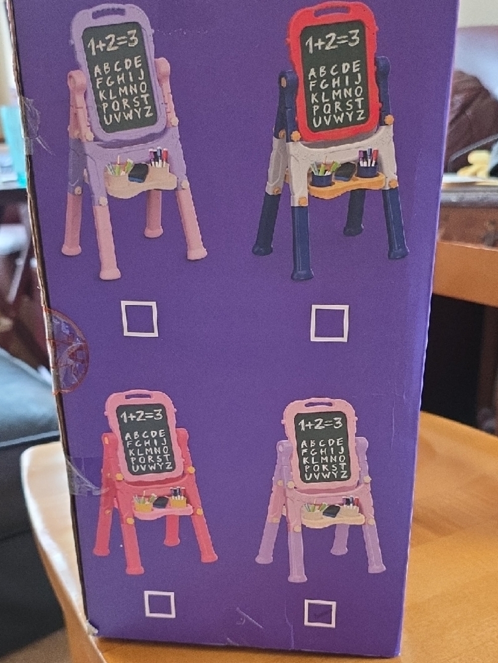 Joyous Artist Kid Easel – Pink and Purple Magnetic Chalk Drawing Board - Picture 3 of 4